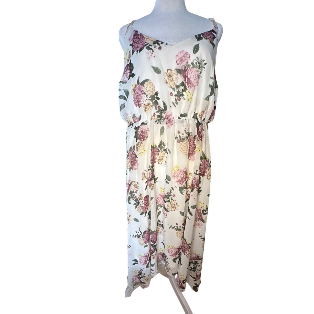 Torrid Size 2 2X White Floral Chiffon Handkerchief Midi Dress Wedding Guest Boho